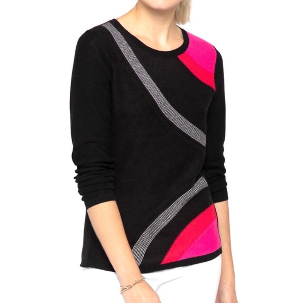 Nic+Zoe Inner Circle Sweater Black / Pink Petite M